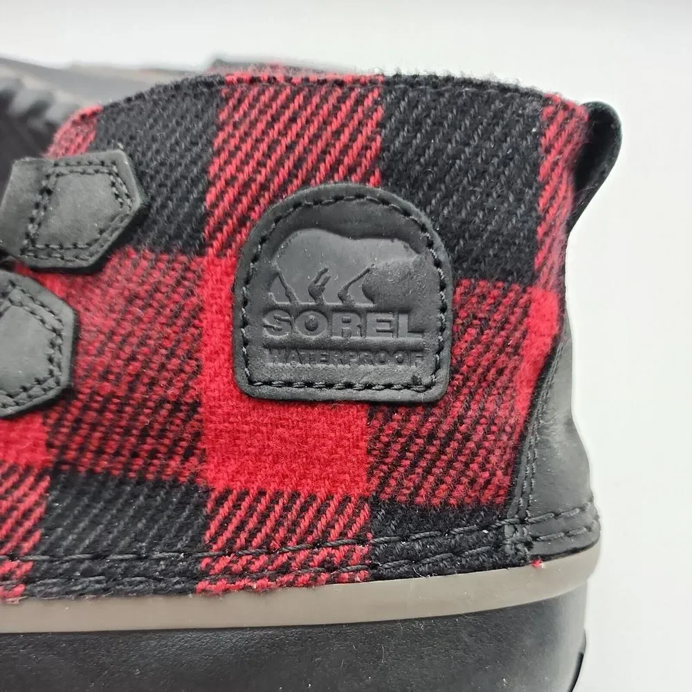 Sorel Womens Black‎ and Red Out and About Waterproof Buffalo Plaid Boots Size 8